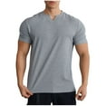 thumbnail image 2 of Fanxing T-Shirts de Musculation pour Hommes Gris Été Col en V Manches Courtes Athlétiques L, 2 of 6