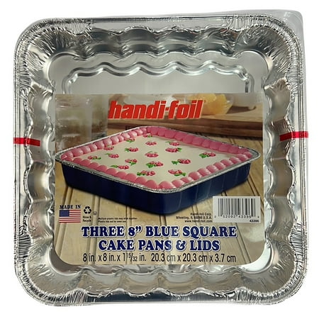Handi-Foil 8" Blue Square Cake Pans with Lids, 3 Count