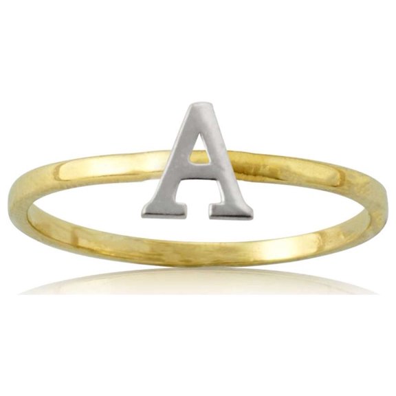 LoveBling 10k Yellow Gold Two-Tone Ladies Alphabet Initial Ring (A, Size 7)