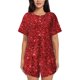 thumbnail image 1 of Fotbe Red Glitter Conjunto de Pijama Estampado para Mujer, 2 Piezas, Ropa de Dormir con Camiseta de Manga Corta y Shorts Suaves-3X-Large, 1 of 6