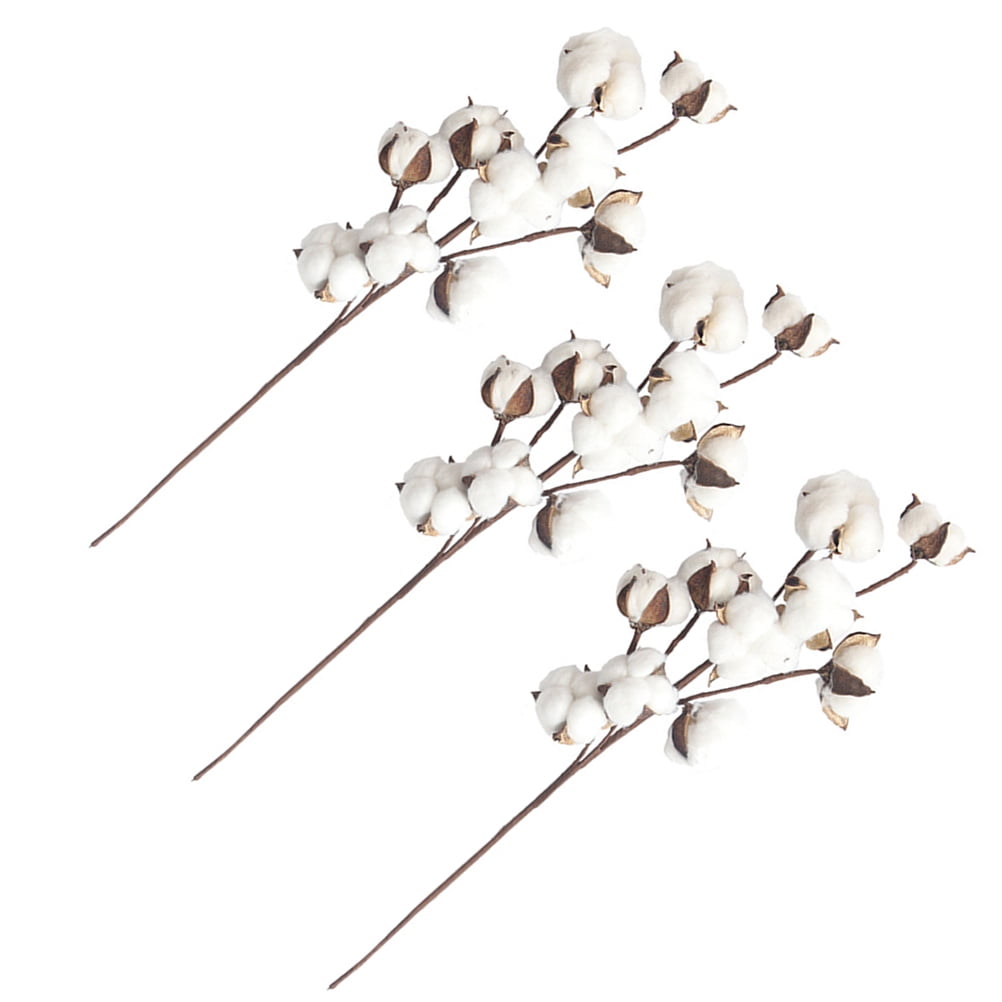 Phenofice Dried Cotton Stems White Artificial Flower Filler Home Decor 3Pcs 21X6X2In
