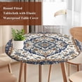 thumbnail image 5 of Vintage Floral Round Fitted Table Cover Navy Brown Classical Bohemian Style Waterproof Table Cloth with Elastic Edge Wipeable Tablecloth for Picnic Camping Party Fits 55"-60" Diameter, 5 of 8