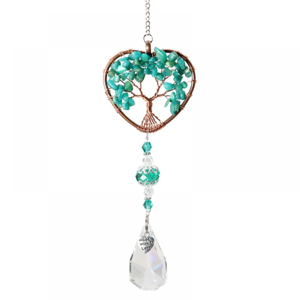 Crystal Suncatcher Handmade Glass Pendant with Metal Life Tree Home Decor Gift 