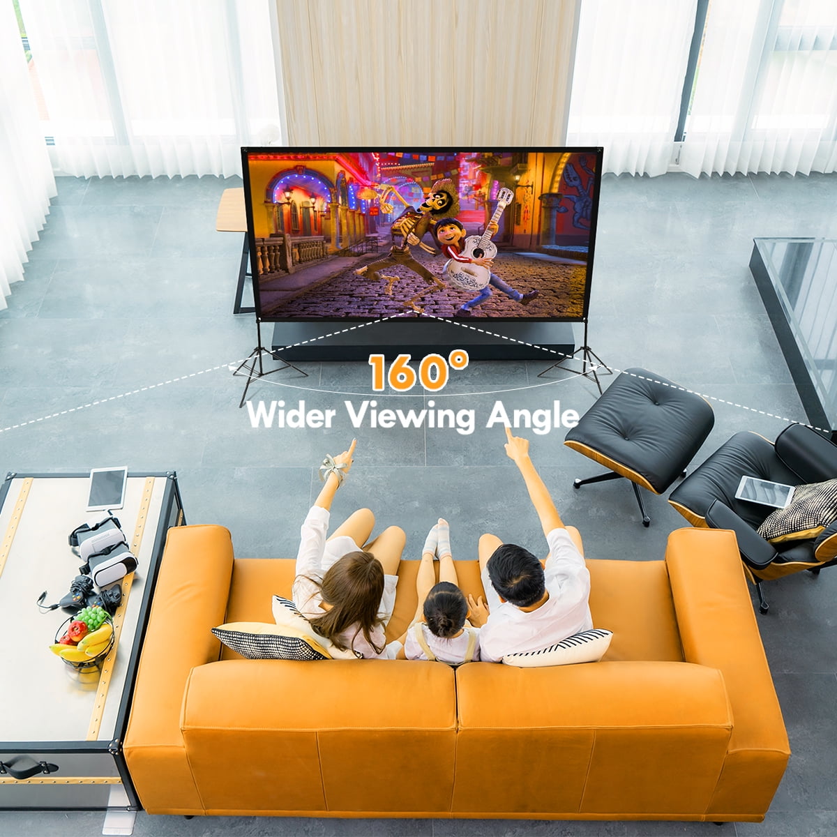 Outdoor Projector Screen with Stand, 100 inch 4K HD 16:9 Portable Movie Screen Wrinkle-Free Projection Screen with Carry Bag for Home Theater Movies Night