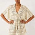 thumbnail image 6 of MOJOGO Crochet Cover Up for Women Deep V Neck Drawstring Shirt Coverups Summer Boho Beach Dress for Swimwear Bathwear Beige L, 6 of 9