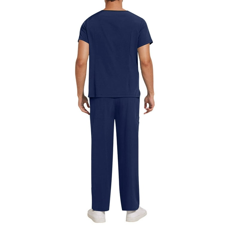 Mens Working Set Suits Solid Color V-neck Pocket Caregiver Short