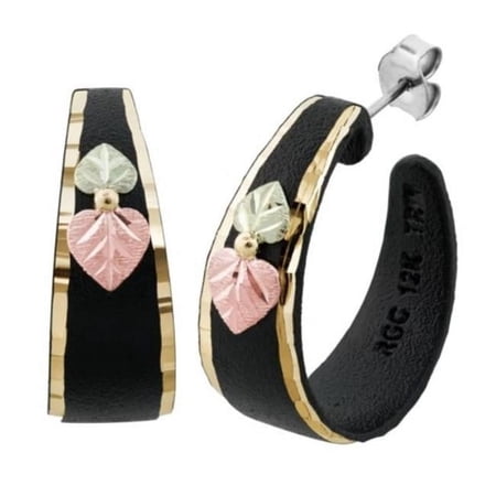 10kt Gold Grape and 12kt Gold Leaf Accented 1 Hoop Earrings