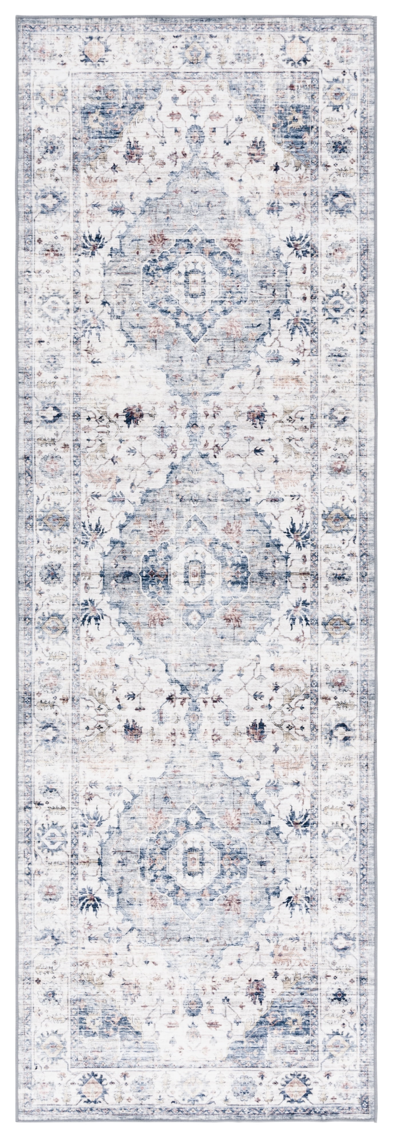 Safavieh Arizona Asa Medallion Polyester Machine Washable Runner Rug, Light Blue/Ivory, 2'6" x 6'