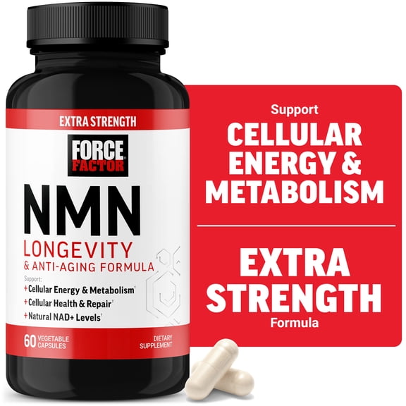 Force Factor NMN Longevity Capsules, 500mg NMN Extra Strength, Precursor to Boost NAD Levels for Cellular Energy, Metabolism & Healthy Aging Support, 60 Capsules