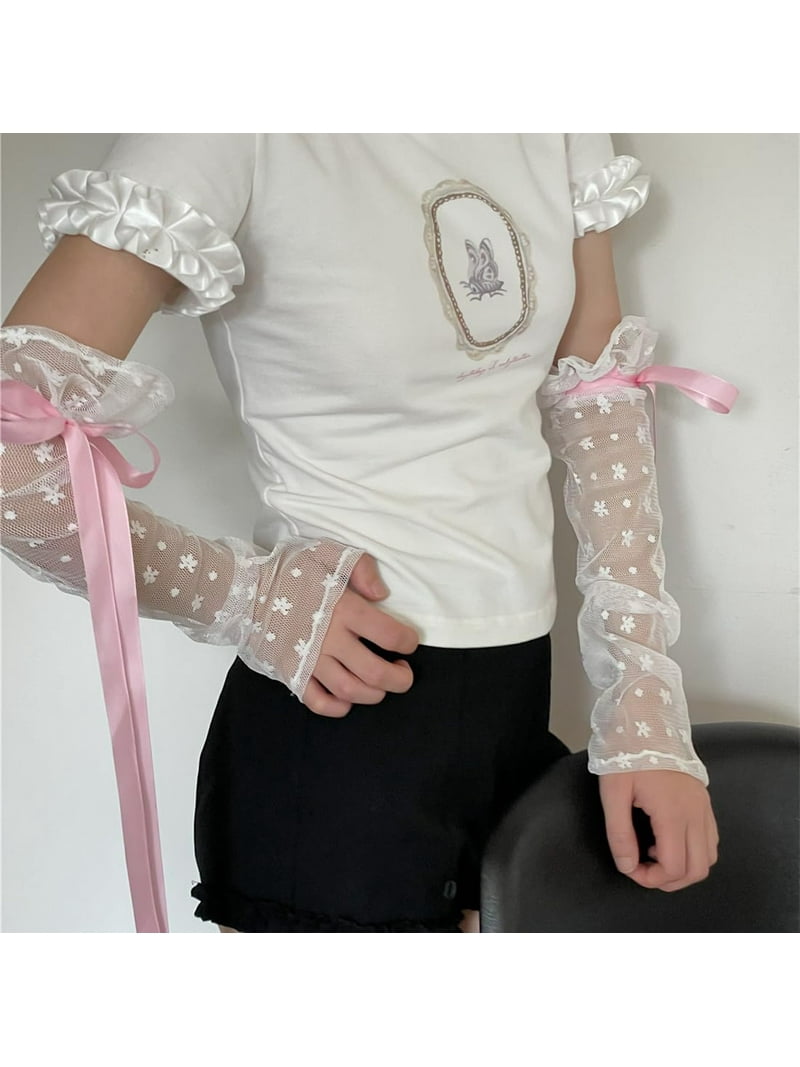 Kukuzhu Coquette Aesthetic Lace Gloves Grunge Accessories Floral