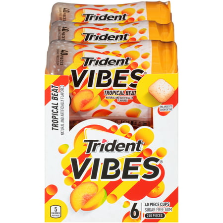 Trident Vibes, Sugar Free Tropical Beat Chewing Gum, 40 Pcs, 6 (Best Chewing Gum For Breath)