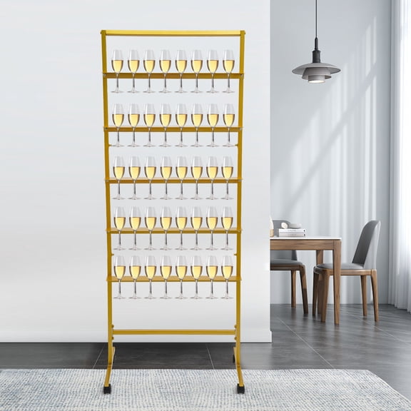 5-Tier Metal Champagne Flutes Display Stand, Champagne Glass Holder for Party, Champagne Wine Glass Holder with Swivel Casters