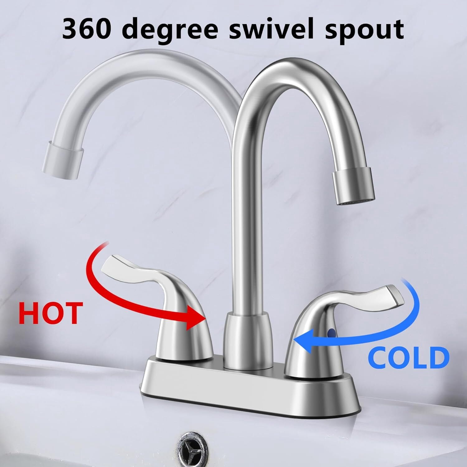 Bathroom Sink Faucet, 2 Handle Bathroom Faucet 4 Inch Centerset Bathroom Faucet 2 or 3 Hole Vanity Sink Faucet, Faucet Bathroom with Pop-up Drain and Supply Lines (Brushed Nickel)