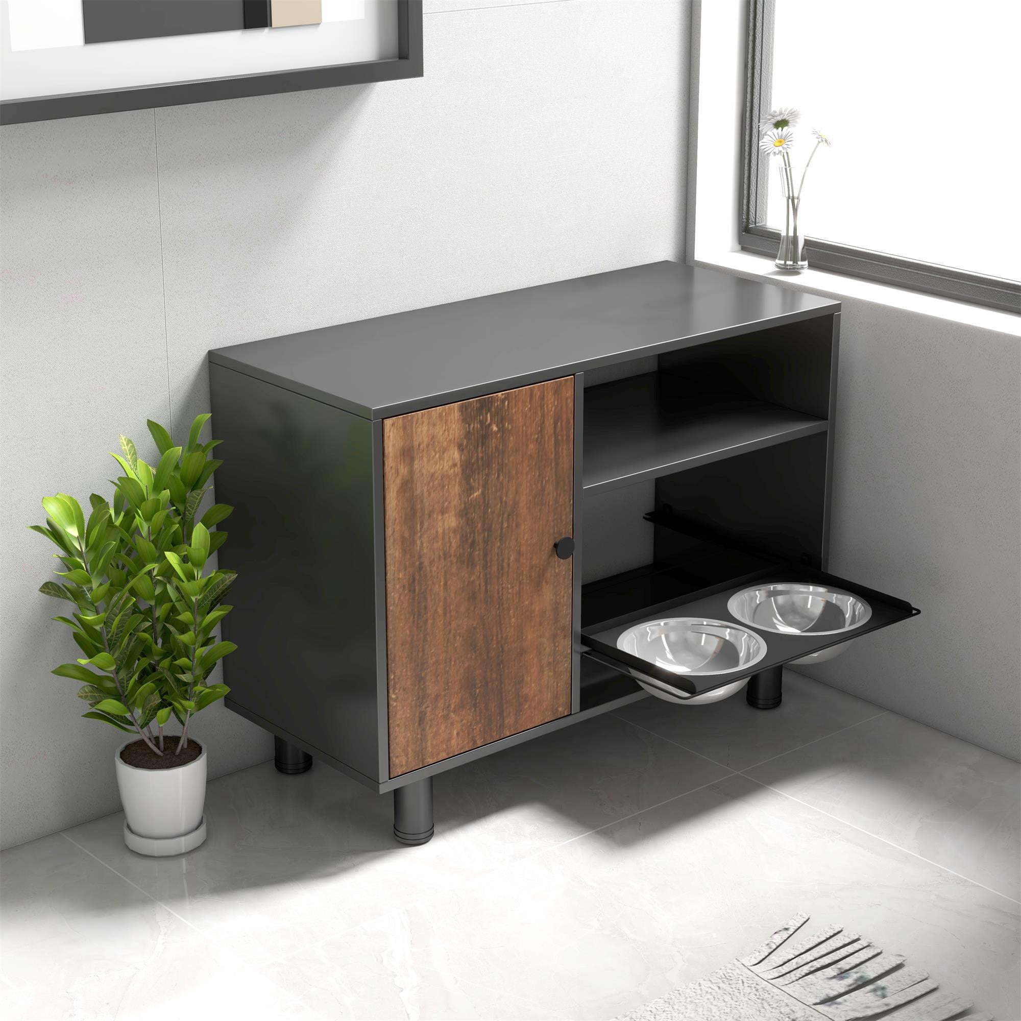 Pefilos 31" Dog Food Storage Cabinet, Large Pet Feeding Station with Stainless Steel Double Pull Out Raised Dog Bowls, Cat Toy Storage Containers Furniture, Black Pefilos 31" Dog Food Storage Cabinet, Large Pet Feeding Station with Stainless Steel Double Pull Out Raised Dog Bowls, Cat Toy Storage Containers Furniture, Black