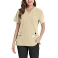 thumbnail image 4 of Qwertyu Plus Size Scrubs for Women Stretch, V-Neck Scrub Top with Solid Color, 3-Pocket Working Uniform Tops for Women Khaki M, 4 of 6