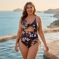 thumbnail image 2 of Agnes Orinda Women's Plus Size 1 Piece Swimsuit Print Cross-Back Straps Tummy Control Bathing Suit Cutout Monokini Swimwear 1X Yellow Brown Floral, 2 of 8
