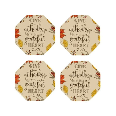 

Tideii Thanksgiving With A Grateful Heart for Leather Coasters 4 Pieces Anti-fouling and Anti-scalding Decorative Coasters Suitable for Restaurants Kitchens Coffee Shops-Octagon
