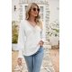 thumbnail image 2 of Camiseta holgada de manga larga con cuello en V, volantes y paneles de encaje para mujer, color liso, ligera, talla XXL, color rojo vino, talla XXL, color blanco, 2 of 5