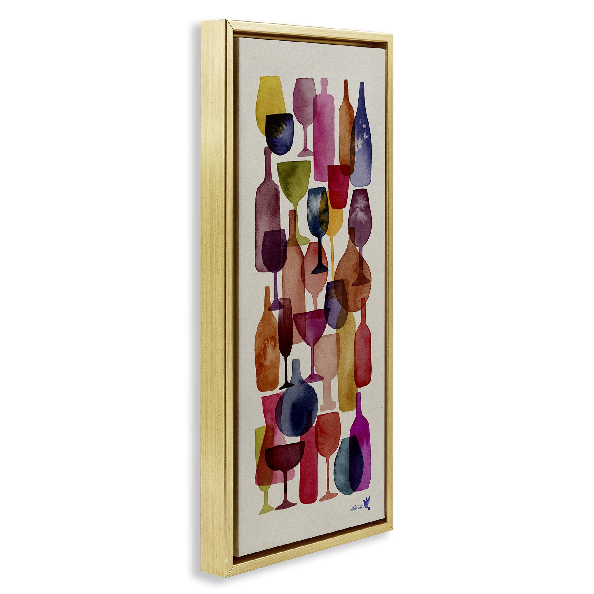Stupell Industries Layered Wine Glasses Painting Food & Beverage Painting Gold Floater Framed Canvas Art Print Wall Art, 15 x 31