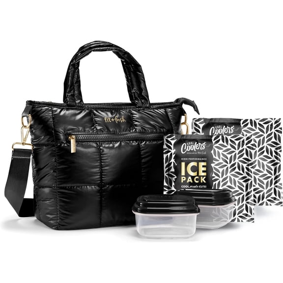 Fit Fresh Eliana Insulated Lunch Tote, with Ice Packs and Containers, Quilted Black