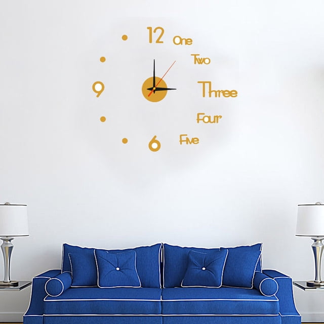 Toystoory Reloj de pared DIY, pegatina de espejo acrílico, decoración para sala de estar y dormitorio Decoración del hogar oro