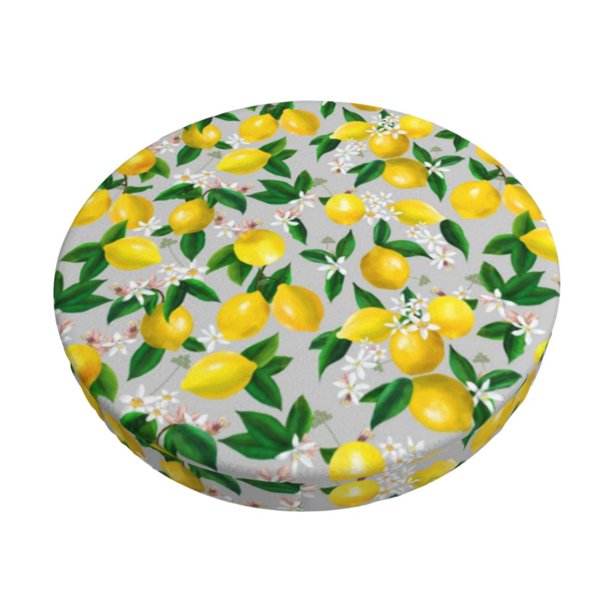 Disketp Lemon1 Funda Redonda para Taburete, Funda de Cojín para Silla de Bar Suave y Elástica-12 inch
