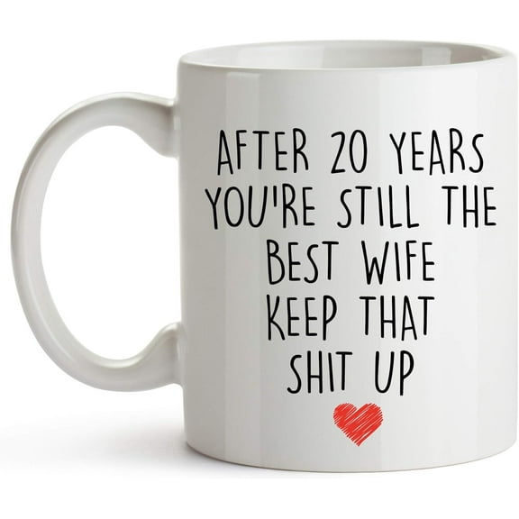 YouNique Designs 20 Year Wedding Anniversary Coffee Mug For Her - 11 Ounces - 20th Anniversary Cups for Wife - Twenty Years Coffee Cup - 20th Year Coffee Mug