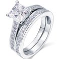 thumbnail image 1 of JeenMata Conjunto Nupcial de Moissanita de Corte Princesa de 1,50 Quilates - Conjunto Nupcial - Anillo con Engaste de Canal - Anillo Hecho a Mano - Oro Blanco de 18 K sobre Plata, 1 of 6