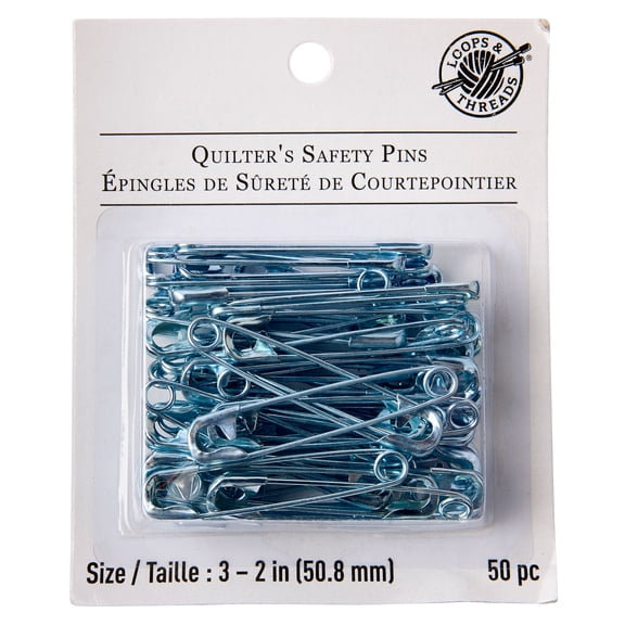 12 Packs: 50 ct. (500 total) 2" Silver Quilter's Safety Pins by Loops & Threadsâ„¢