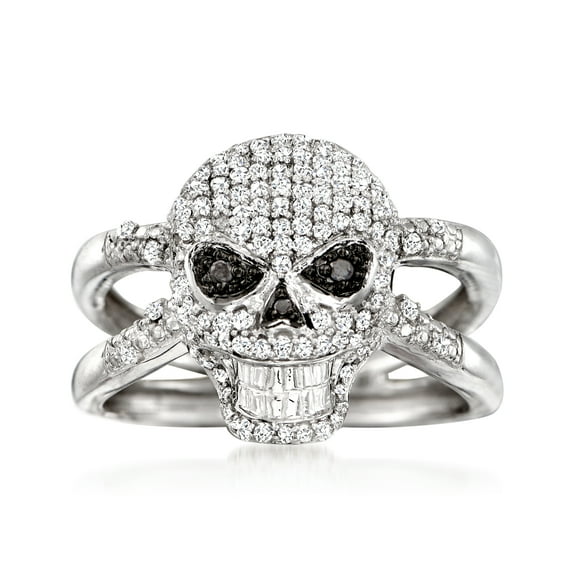 Ross-Simons 0.50 ct. t.w. Black and White Diamond Skull Ring in Sterling Silver, Women's, Adult
