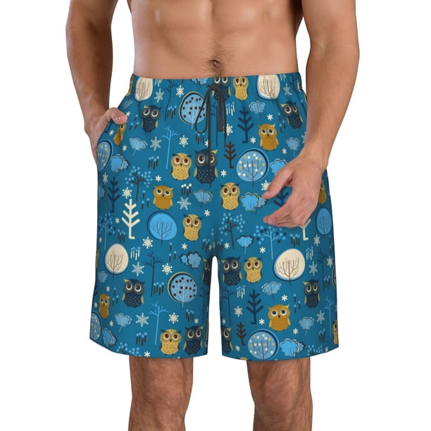 Fotbe Owls And Trees Trajes de Baño Estampados para Hombre, Shorts de Verano de Secado Rápido, Ropa de Playa, Bañadores-Small