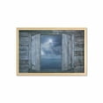 thumbnail image 1 of Nature Wall Art with Frame, Thunder Bolt at Night from Window in a Seaside House Forces of Nature Theme Print, Printed Fabric Poster for Bathroom Living Room, 35" x 23", Blue Grey, by Ambesonne, 1 of 2