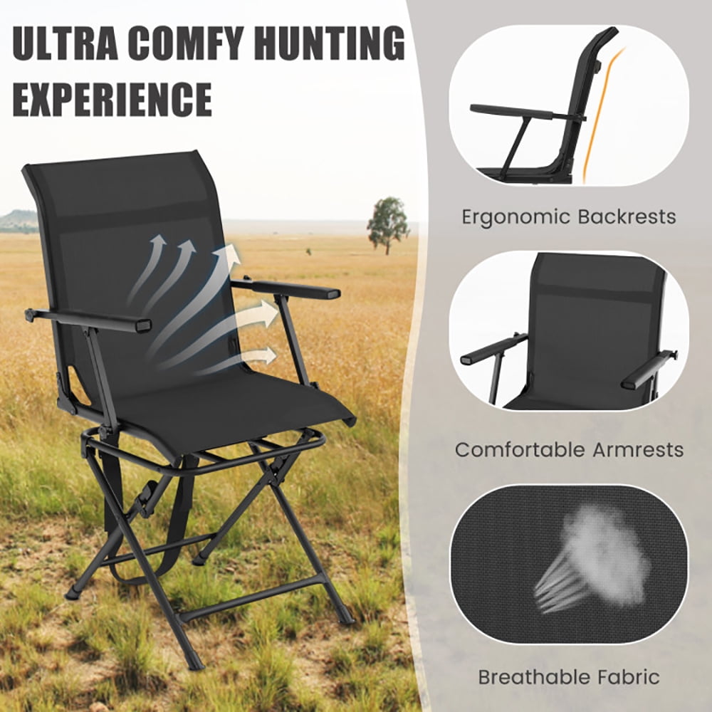 Aimee Lii Foldable Swivel Patio Chair with Armrest and Mesh Back, Folding Camping Lawn Chairs, Black
