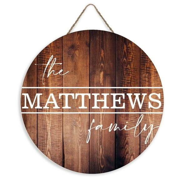 Personalized Last Name Sign Front Door Welcome Sign Wooden Door Hanger Custom Porch Sign Round Christmas Family Name Sign Newlywed Gift 12 Inch