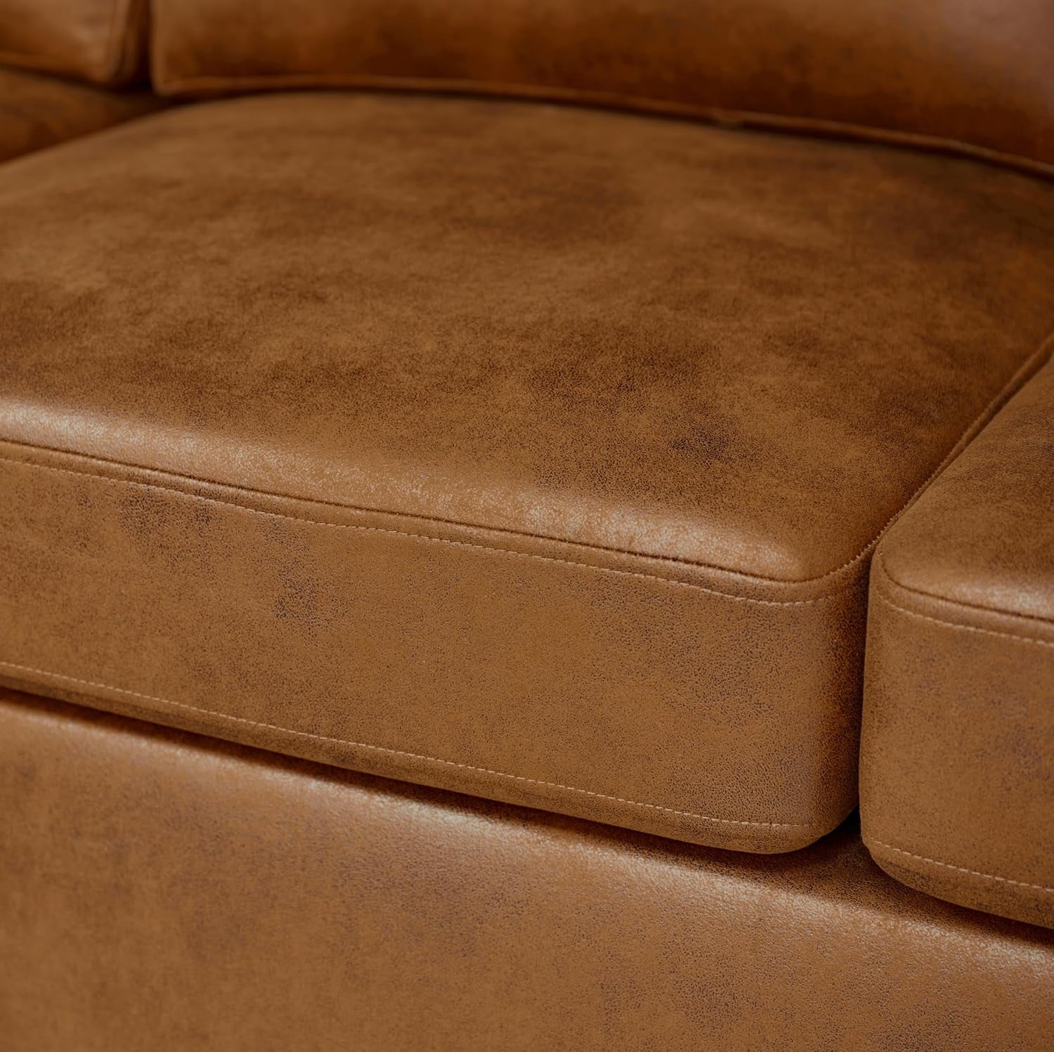 Howcool 120" U‑Shaped Double‑Chaise Modular Sectional Sofa, Cloud Couch 4 Seat Breathable PU Leather & Polyester with Washable Removable Covers for Living Room, Antique Brown