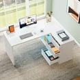 thumbnail image 2 of Tribesigns White L-Shaped Computer Desk with 3 Drawers, 55-Inch Modern Corner Home Office Executive Table with 2 Storage Shelves for Work Study Writing, 2 of 9