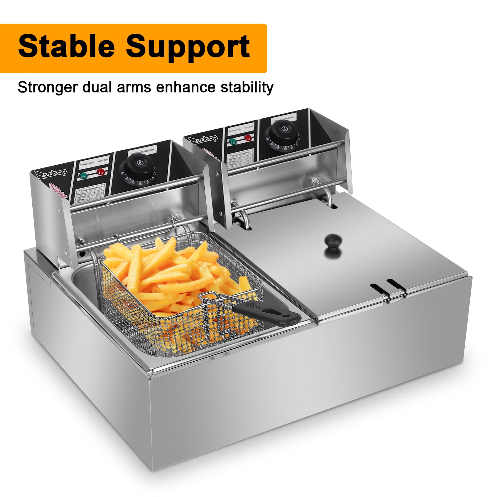 Electric Deep Fryer Dual Tank, 22.8QT/21.6L Large Capacity 110V 3400W with Adjustable Temperature Control, Silver Stainless Steel Construction, Equipped with ETL Certified Power Cord