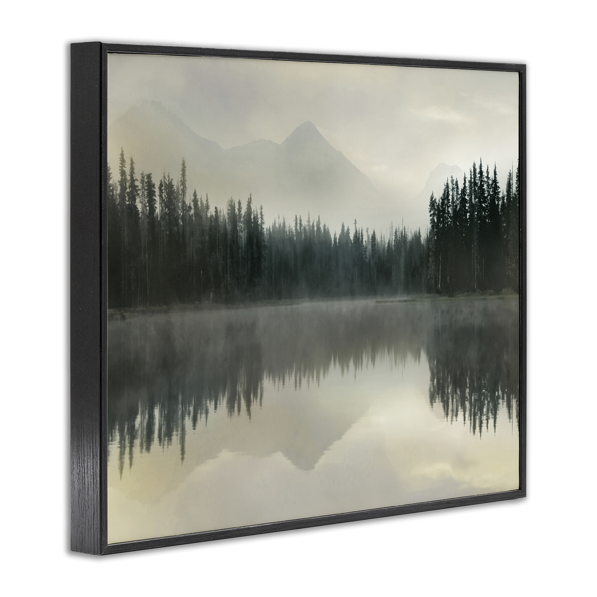 Foggy Lake Forest Landscape Reflection Black Framed Giclee Art, 20 x 16
