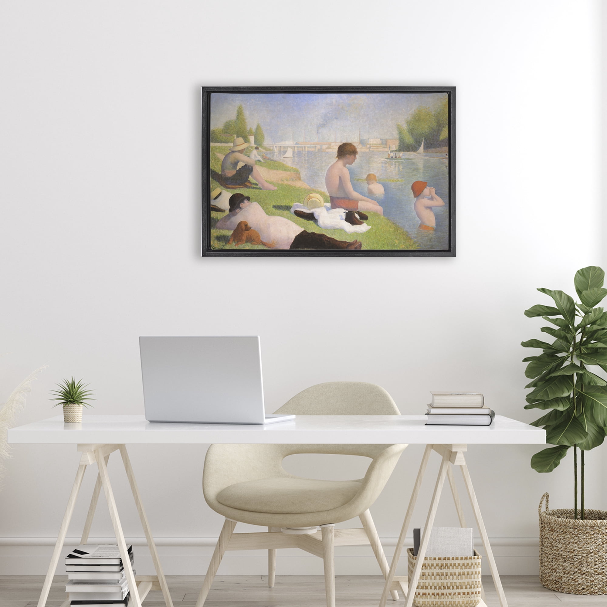 Stupell Industries Afternoon Bathers Georges Seurat Black Framed Floater Canvas Wall Art, design by Georges Seurat