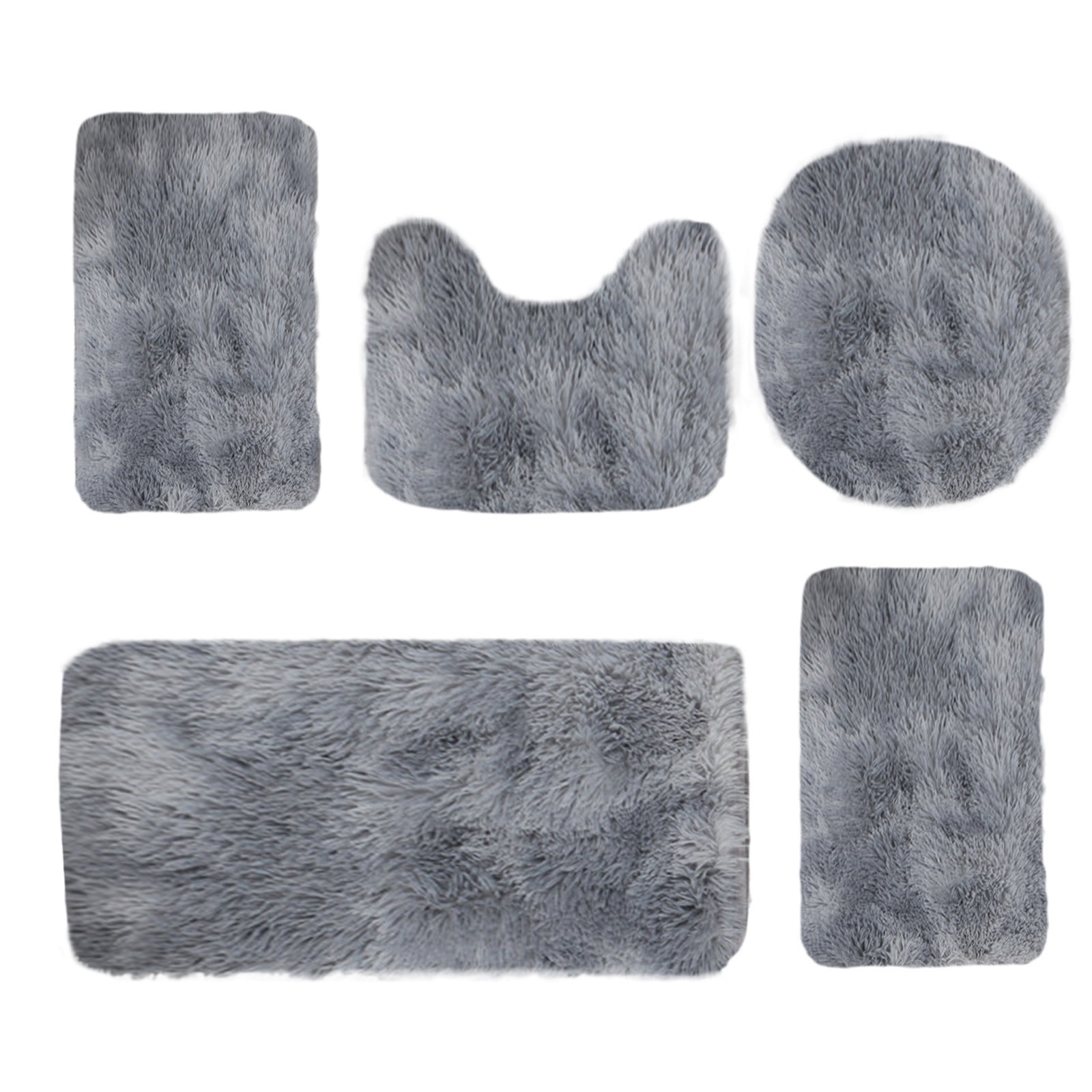 AuroraX Bathroom Rugs Sets 5 Piece,Non Slip Washable Soft Gray Bathroom Runner Rug with Toilet Rug U Shaped Bathroom Home Decor Eclectic