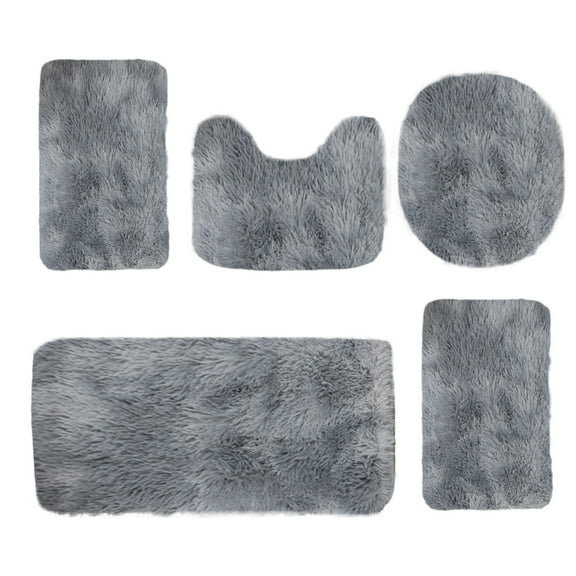 Btomtd 5pcs Mixed Color Bath Rug Set Plush Floor Mat Absorbent Layer Toilet Cover Fast Dry Thickened Machine Washable Rug, Gray
