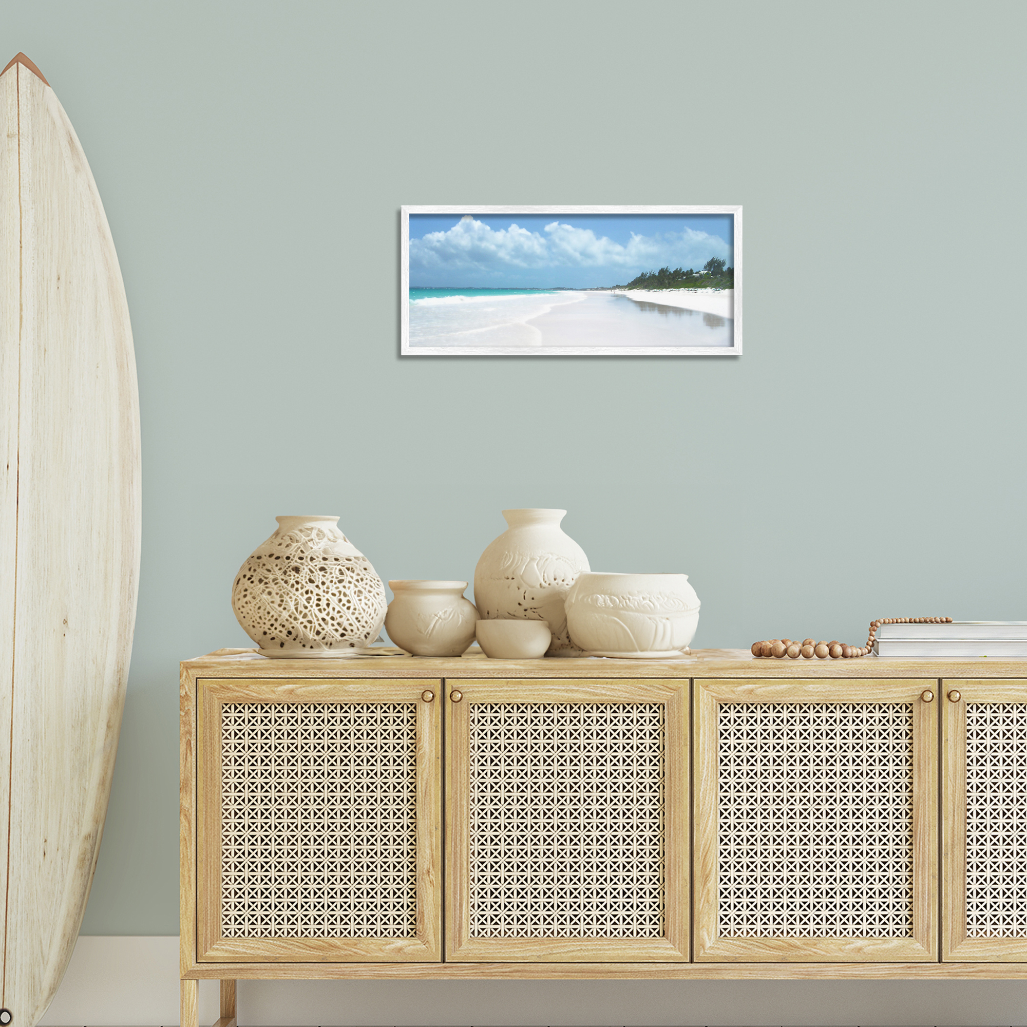 Stupell Industries Pink Sands Shore Landscape Photography White Framed Art Print Wall Art, 24 x 10