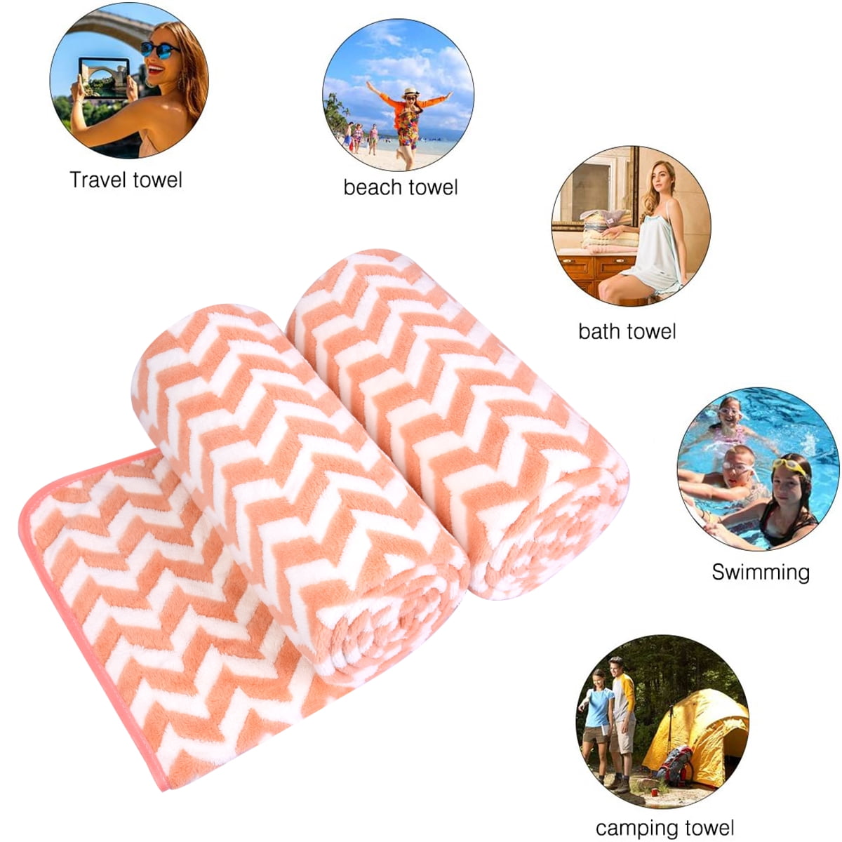 NC 2 Piece Bath Towel Set, Chevron Pattern Microfiber Soft Fast Drying Towels, Red