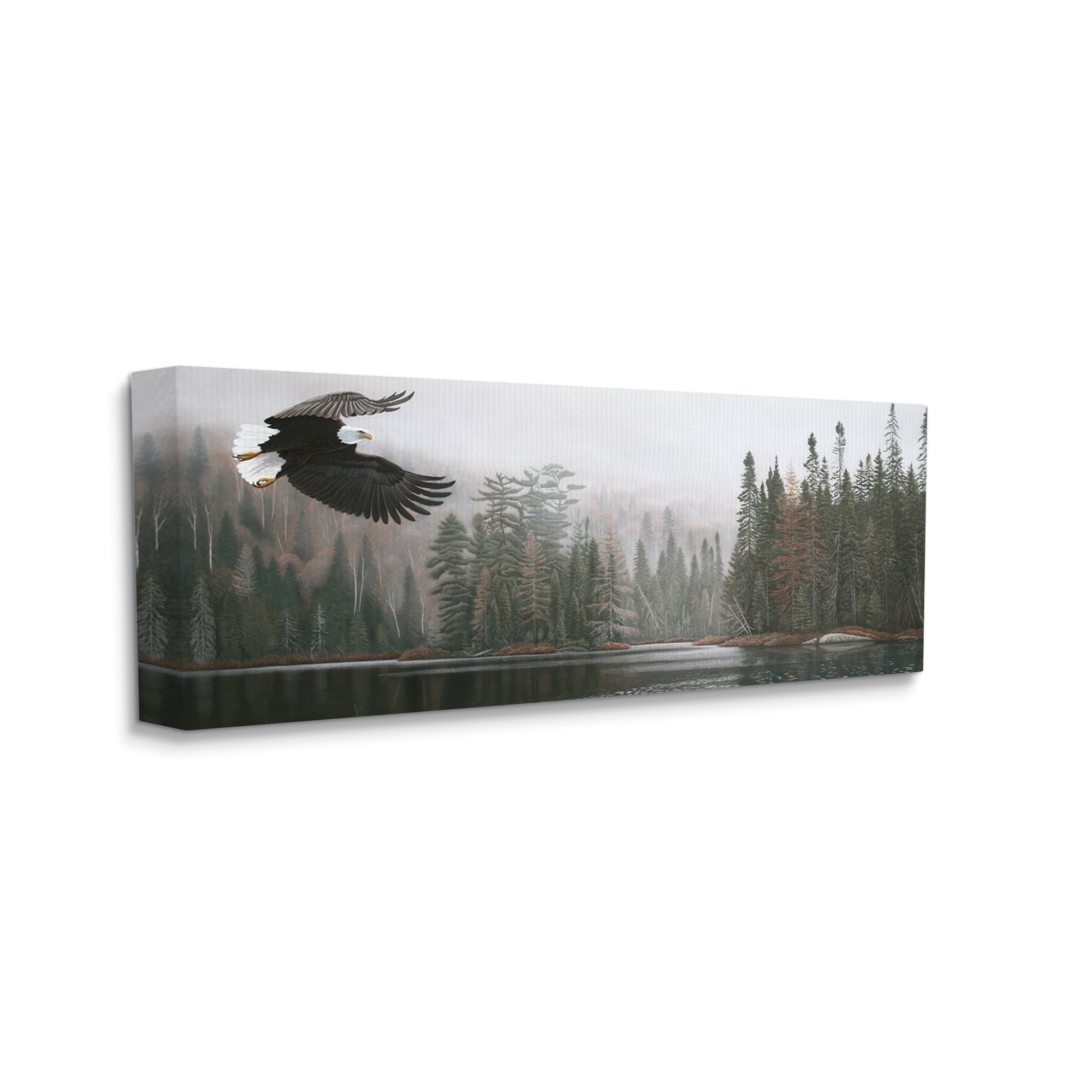 Stupell Industries Eagle Soaring Over Lake Nature Photography Gallery Wrapped Canvas Print Wall Art, 24 x 10