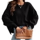 thumbnail image 1 of Suéter con cuello redondo y abertura lateral Jersey suelto de manga larga a la moda para otoño invierno Negro M, 1 of 8