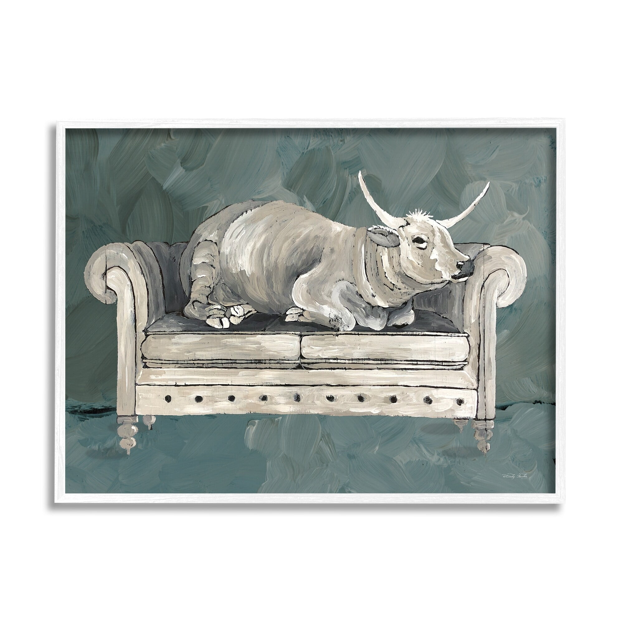 Stupell Industries Country Longhorn Cattle Resting Couch Green Gray, 30 x 24, Design by Cindy Jacobs