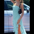 thumbnail image 4 of Vestido de Fiesta Elegante de Verano para Mujer, Sin Tirantes, Tubo, Midi, Ajustado, con Volantes Irregulares y Borlas Azul S, 4 of 7