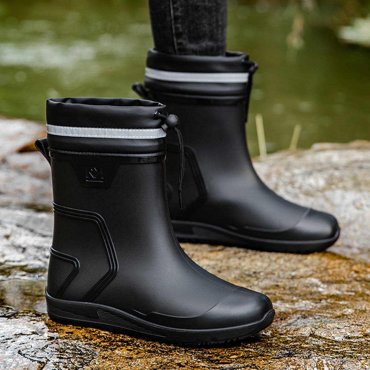 AUXDIQ Rain Shoes Men Mid-calf Boots Waterproof Rain Boots Outdoor Garden Shoes