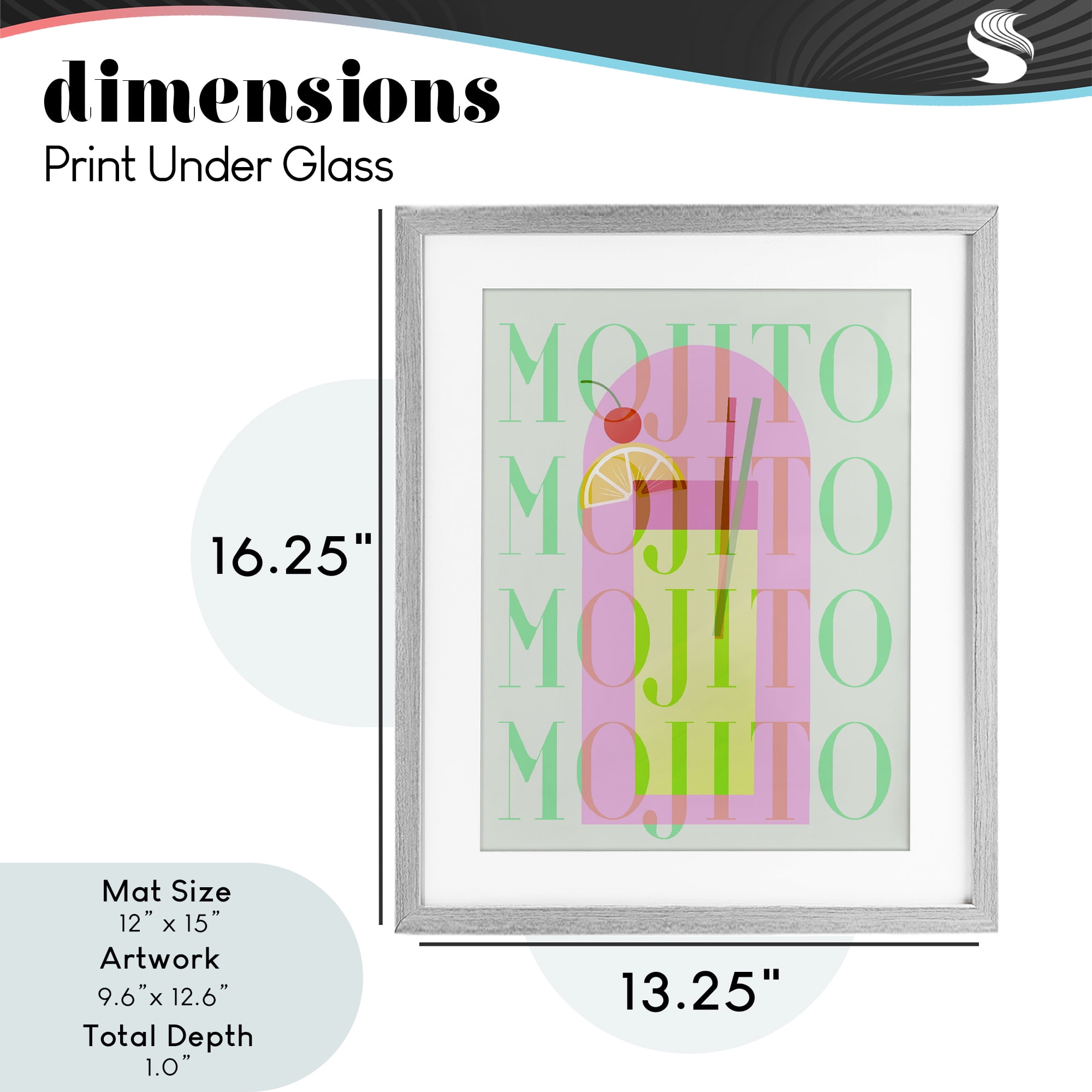 Retro Pastel Mojito Gray Framed Print Under Glass, design by Lil' Rue
