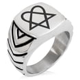 thumbnail image 1 of Stainless Steel Heartagram Chevron Pattern Biker Style Polished Ring, 1 of 1